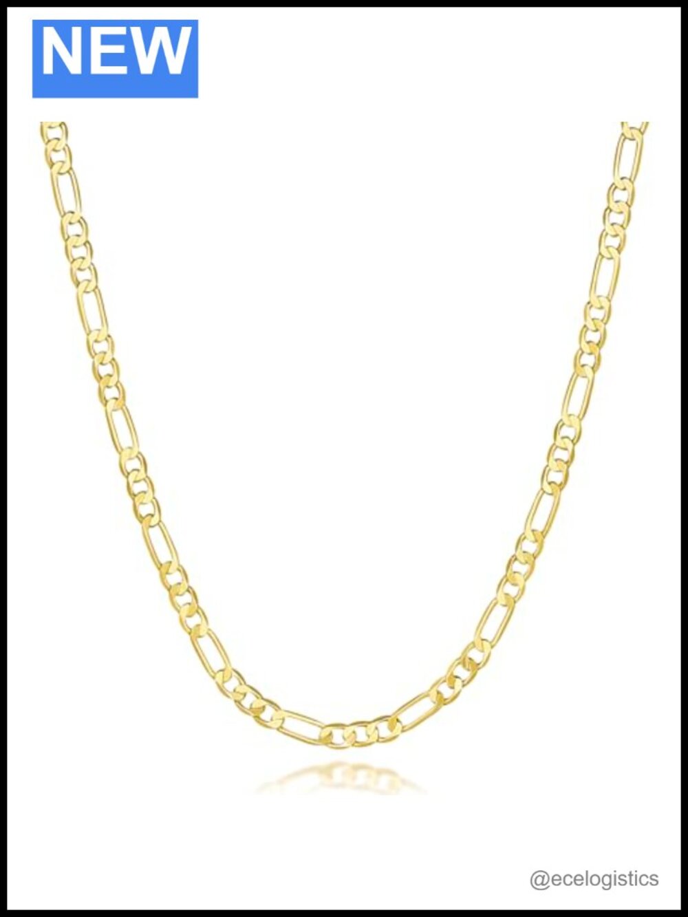 14k Gold Plated Figaro Chain Necklace 3.6mm Lobster Clasp Unisex